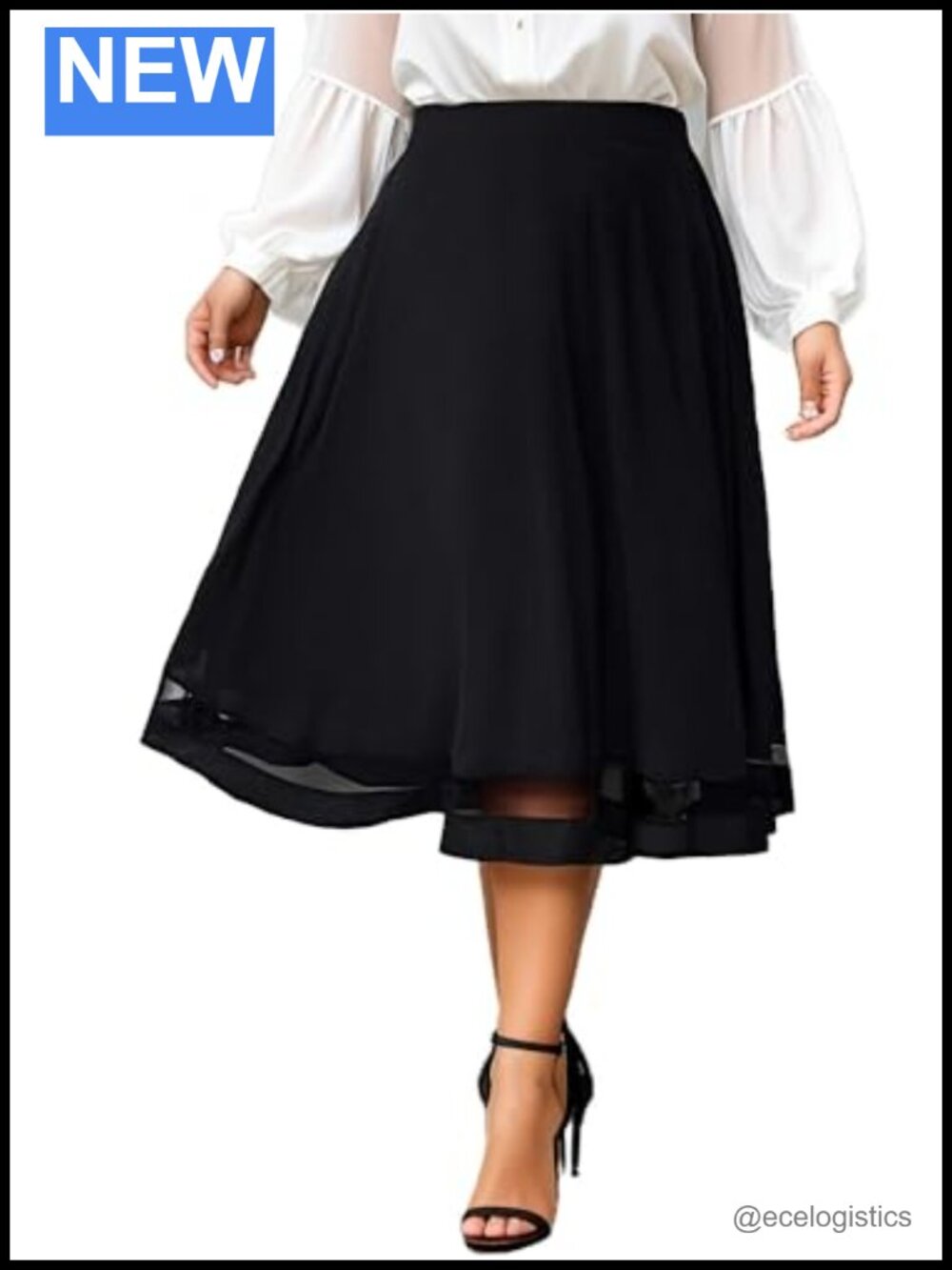 Plus Size A-Line Gauzy Skirt with Pleated Hem and Guipure Lace